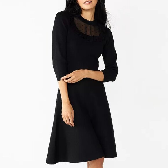 Draper James RSVP Black flared mesh accent sweater dress goth academia 3X - Picture 1 of 11